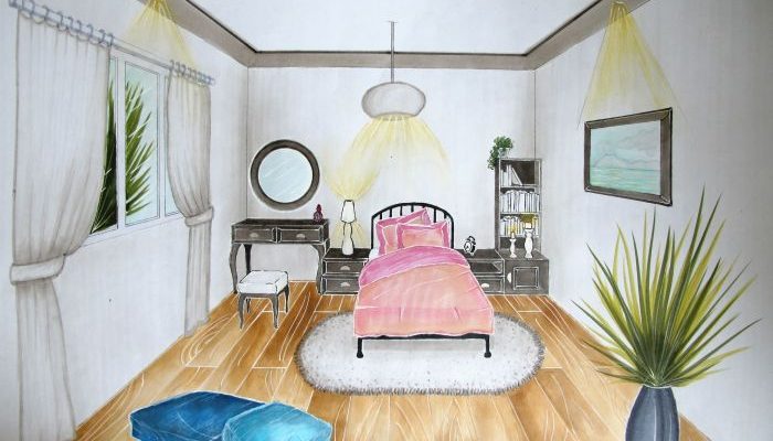 Gambar Desain Interior 1 Titik Hilang Perspektif dan Ruang