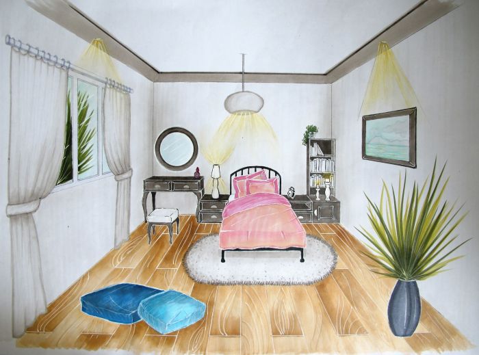 Gambar desain interior 1 titik hilang